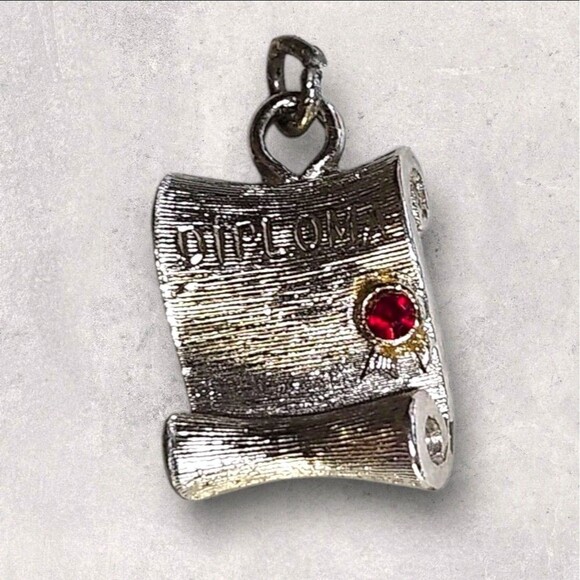 Vintage Sterling Silver Graduation Charms Set Owl w/ Red Eyes + Diploma Scroll - Picture 5 of 10